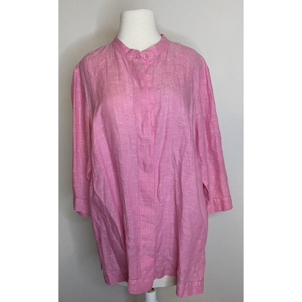 Saks 5th Ave Real Clothes Salon‎ Z Linen Tunic Sz 14 Pink Lagenlook Summer Beach